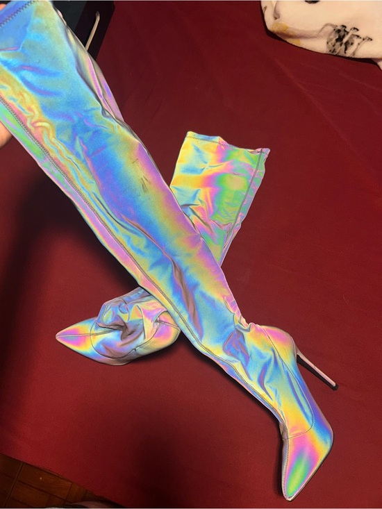 Fashion Nova Shoes - Fashion Nova Iridescent Holographic Over-the-Knee Stiletto Boots